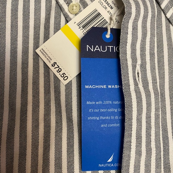 NEW! Nautica Gray and White Striped Button down Casual Shirt Size Medium Easter - Picture 4 of 6